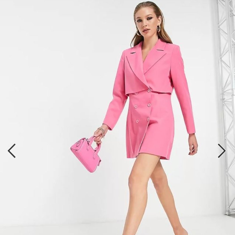 Extro & Vert mini blazer dress with overlay in hot pink
